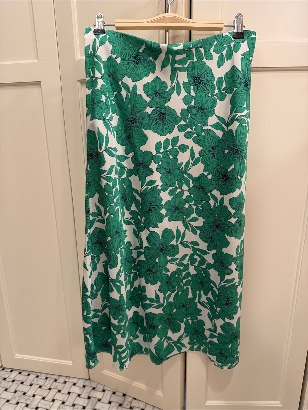 J. Crew Green Floral Satin skirt